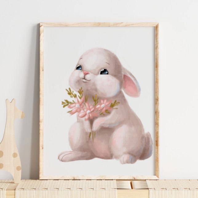 Lapin Floral Aquarelle Rose | Impression Murale La (Créateur téléchargé)