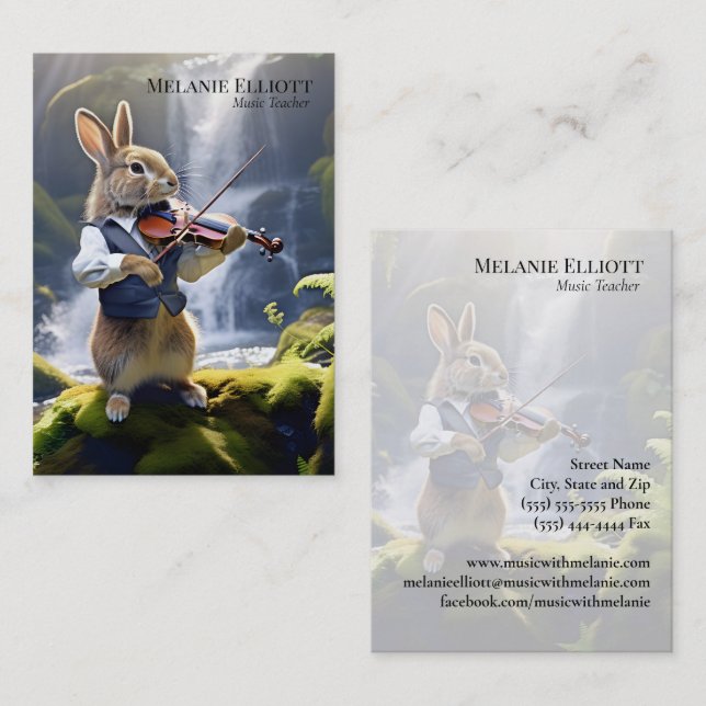 Lapin Jouer Violon - Carte Mignonne Musique Enseig (Devant / Derrière)