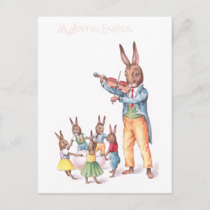 Lapin Jouer Violon Vintage Carte Pâques