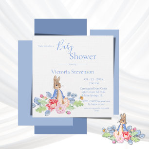Lapin Lapin Blue Floral Baby shower Invitation