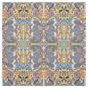 Lapin Lapin, Fleurs Oiseaux Tissu Design Carrelé