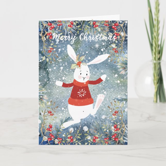 Lapin mignon de neige de carte de vacances de (Devant)