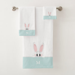 Lapin mignon & monogramme sur bleu clair sarcelle 