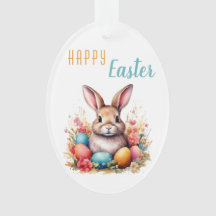 Lapin Mignon Œufs Colorés Fleurs Photo Pâques