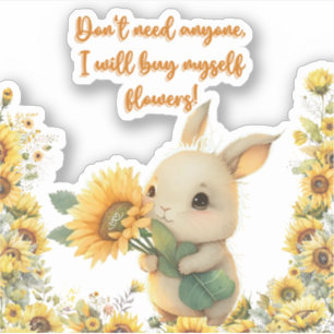 Lapin Mignon Tenant un Tournesol   Autocollant Vin