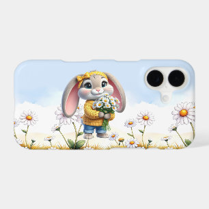 Lapin oreilles roses marguerites blanches
