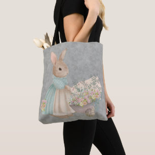 lapin pierre vintage avec sac fourre-tout de fleur