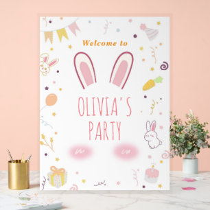 Lapin rose Affiche de bienvenue d'anniversaire Lap
