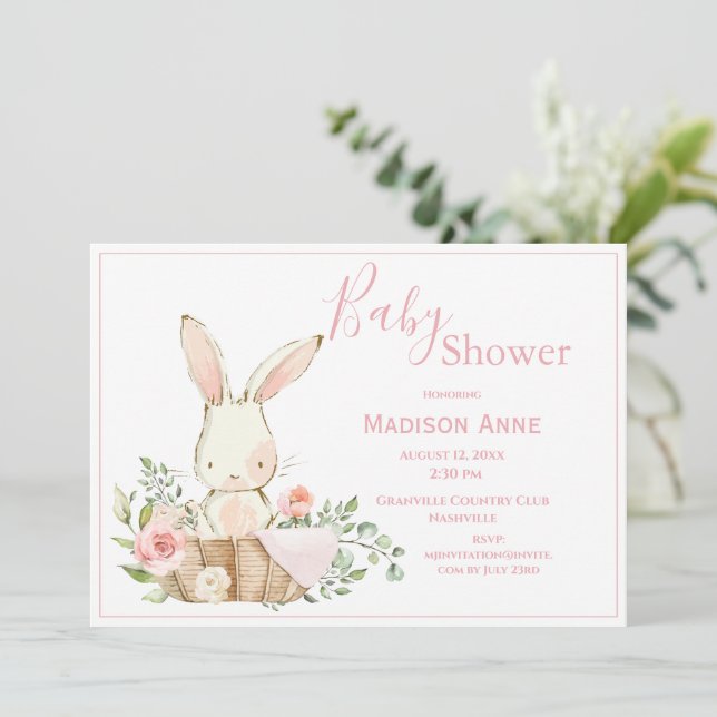 Lapin Rose Lapin Lapin Baby Invitation (Debout devant)
