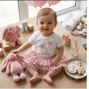 Lapin Rose Mon Premier Anniversaire Body Bébé   Mi