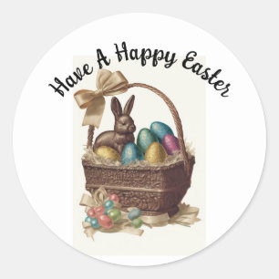 Lapin vintage Avec Oeufs Dans Sticker Panier