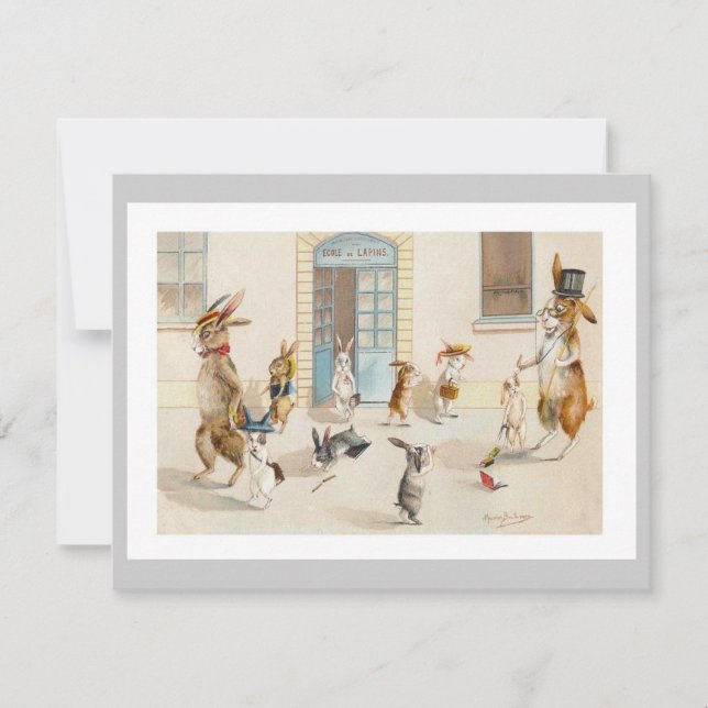 Lapins à l'école - invitation mignonne de partie (Devant)