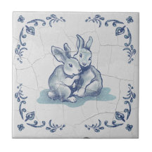Lapins amicaux en céramique carreau de Delft
