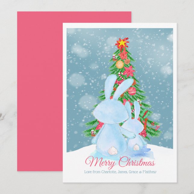 Lapins De Noël Avec Arbre En Carte De Neige (Devant / Derrière)