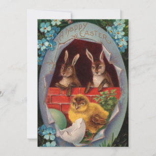 Lapins de Pâques et Invitation Vintage Poussin