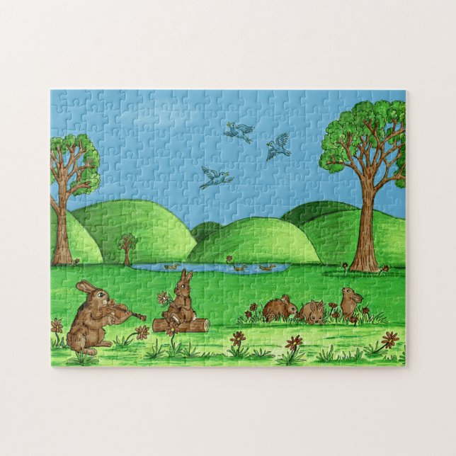 Lapins de pays mignons puzzle avec boîte cadeau (Horizontal)