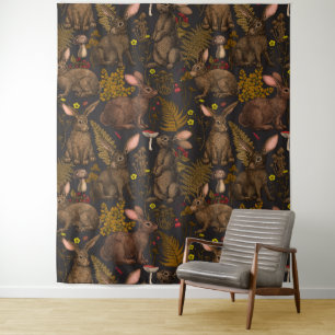 Lapins et flore boisée 3 Tapisserie