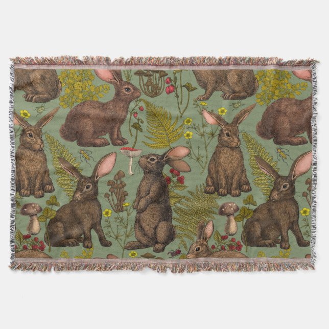 Lapins et flore boisée Jeter la couverture (Devant)