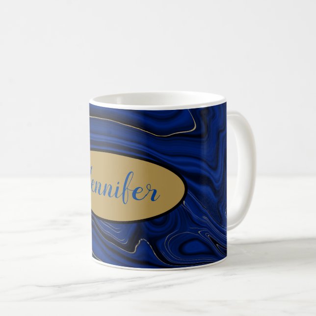 Lapis Blue Agate Swirls Personalized Coffee Mug (Front Right)
