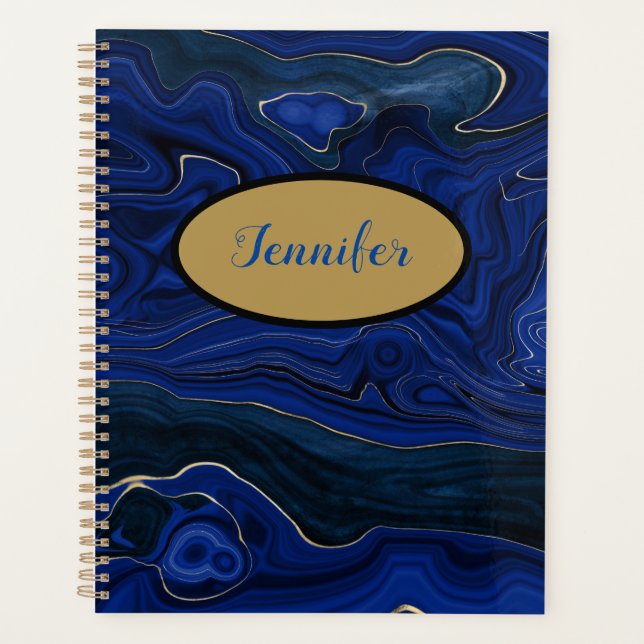 Lapis Blue Agate Swirls Personalized Planner (Front)