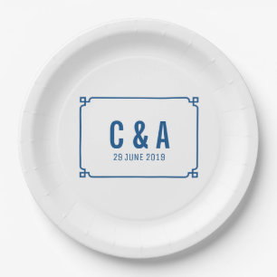 Lapis Blue Deco Chic Wedding Paper Plate