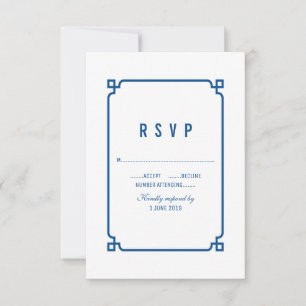 Lapis Blue Deco Chic Wedding RSVP Card