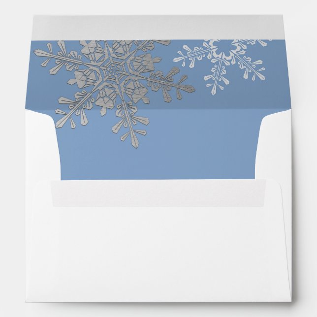 Lapis Blue Silver Grey Snowflake Winter Wedding A7 Envelopes (Back (Bottom))