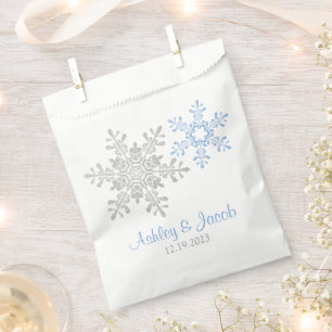 Lapis Blue Silver Snowflake Winter Wedding Favour Bag