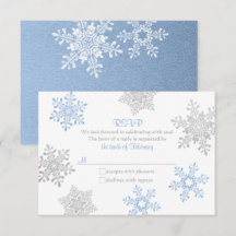 Lapis Blue Silver Snowflake Winter Wedding RSVP