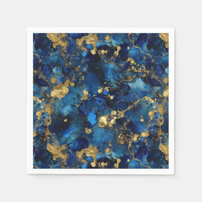 Lapis Lazuli and Gold Alcohol Ink Napkin (Front)