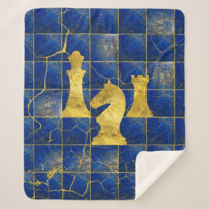Lapis Lazuli Chessboard and Gold Chess Pieces Sherpa Blanket