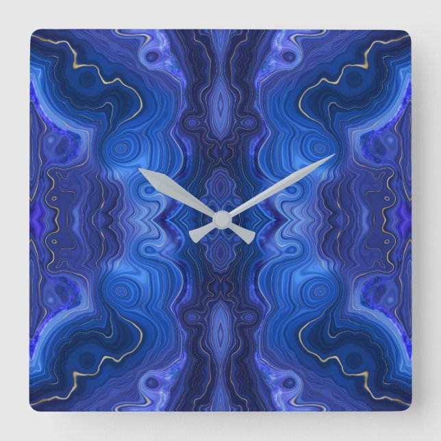 Lapis lazuli inspired artsy  square wall clock (Front)