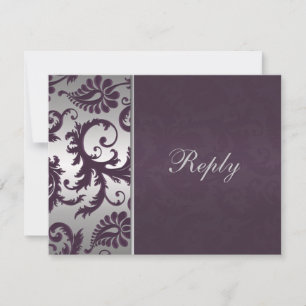 Lapis Purple and Silver Damask RSVP Card II