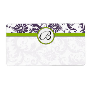Lapis Purple & Apple Green Damask Wedding Labels