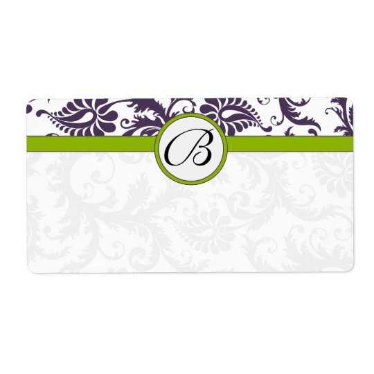Lapis Purple & Apple Green Damask Wedding Labels