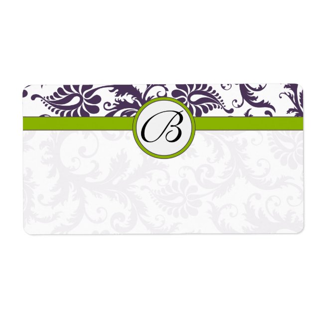 Lapis Purple & Apple Green Damask Wedding Labels (Front)