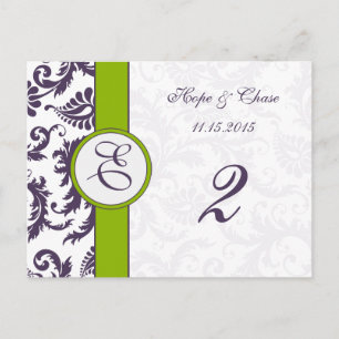 Lapis Purple Damask Apple Green Table Numéro Carte