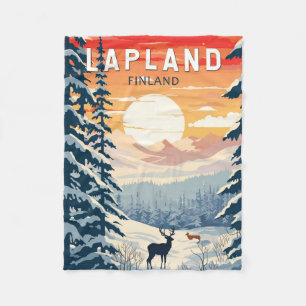 Lapland Finland Travel Art Vintage Fleece Blanket