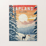 Lapland Finland Travel Art Vintage Jigsaw Puzzle<br><div class="desc">Lapland retro vector travel design. Lapland is Finland’s northernmost region known for its vast subarctic wilderness,  ski resorts and natural phenomena.</div>