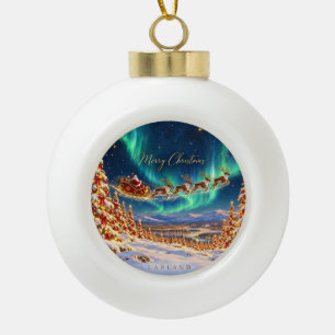 Lapland Santa Sleigh Enchanted Christmas Forest Ceramic Ball Christmas Ornament