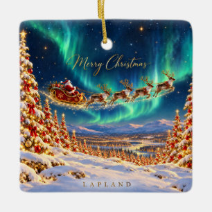 Lapland Santa Sleigh Enchanted Christmas Forest Ceramic Ornament