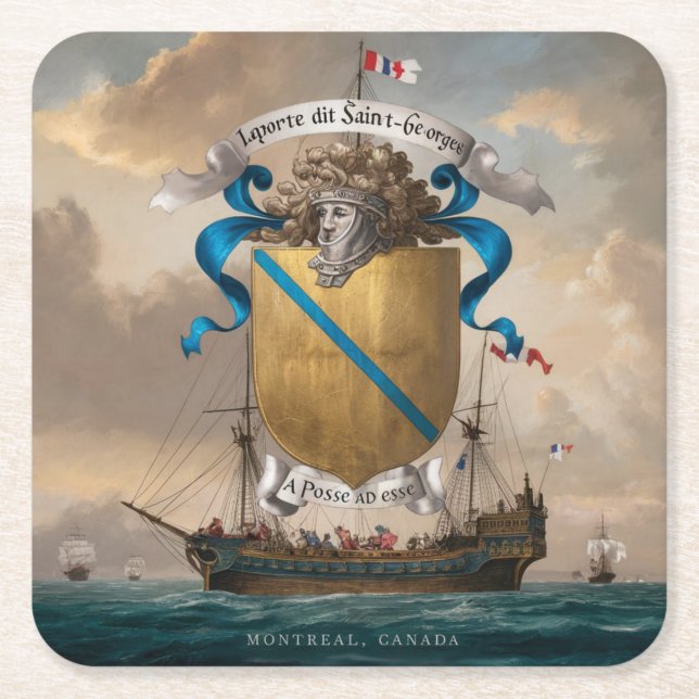 Laporte dit Saint Georges Coat of Arms 4 Square Paper Coaster (Front)