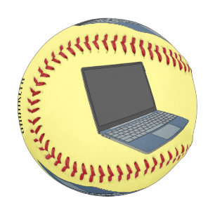 Laptop cartoon illustration  baseball