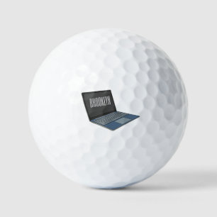 Laptop cartoon illustration golf balls