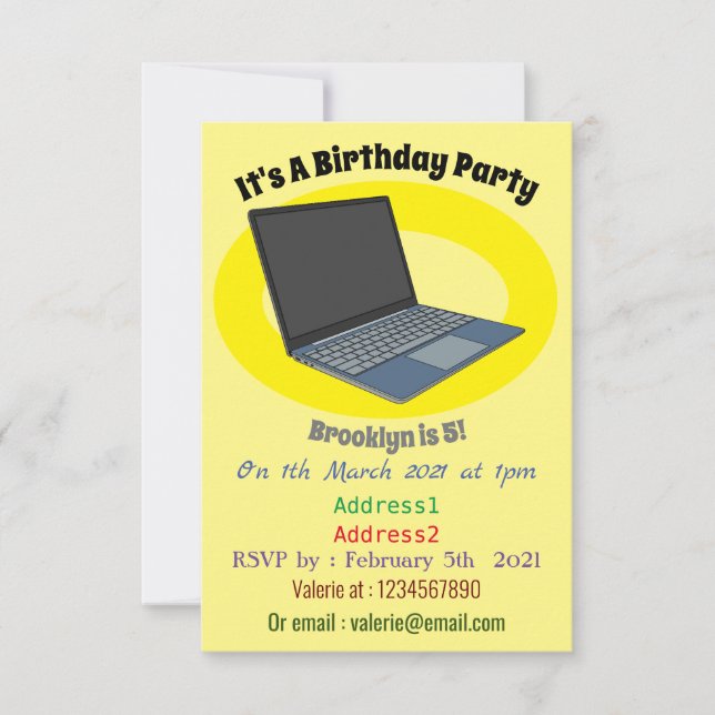 Laptop cartoon illustration  invitation (Front)