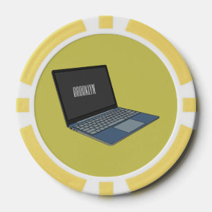 Laptop cartoon illustration  poker chips