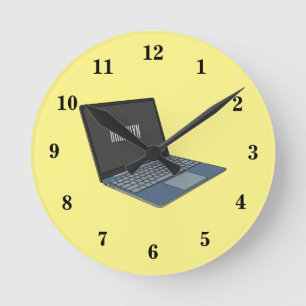 Laptop cartoon illustration  round clock
