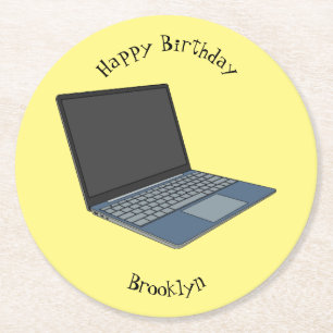 Laptop cartoon illustration round paper coaster