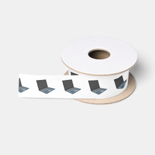Laptop cartoon illustration satin ribbon