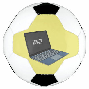 Laptop cartoon illustration  soccer ball